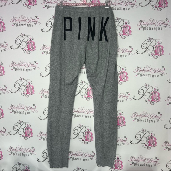 Victoria secret pink thermal waffle jogger sweat pants grey black pink logo bum - Picture 1 of 10